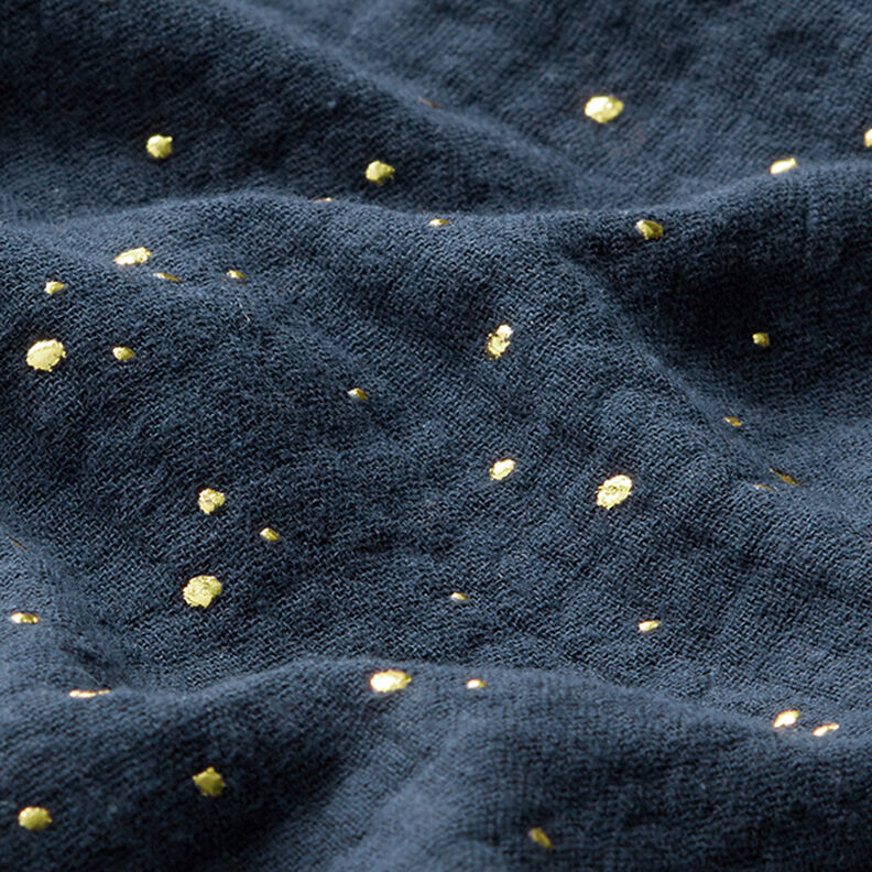Puuvillamusliini sirotellut kultapilkut – laivastonsininen/kulta,  image number 2