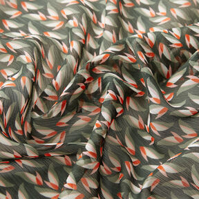 Kreppisifonki lehtikuvio &ndash; musta/kaisla, 