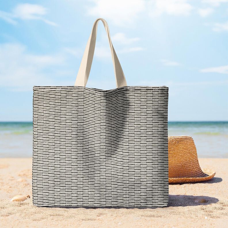 Sisustuskangas Jacquard Rustiikkiset raidat &ndash; musta/luonnonv&auml;rinen,  image number 7