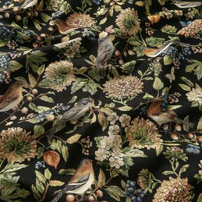 Sisustuskangas Gobeliini Kukkaset ja linnut – musta/vihreä, 