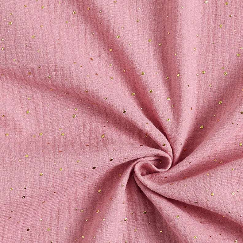 Puuvillamusliini sirotellut kultapilkut – roosa/kulta,  image number 3