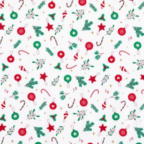Puuvillakangas Kretonki Joulukoristeet – valkoinen/vihreä, 