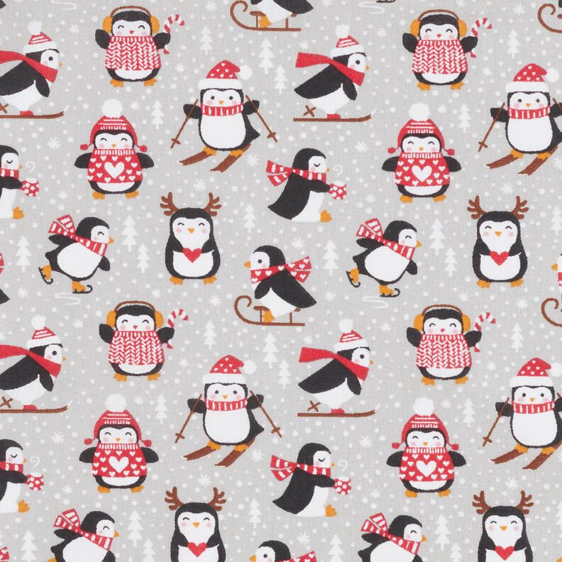 Puuvillakangas Kretonki Pingviinit – hopeanharmaa,  image number 1