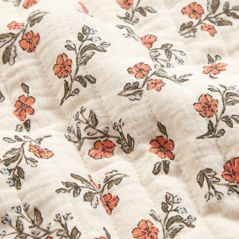 Musliini Tikkikangas romanttiset kukat &ndash; villanvalkoinen/vaalea marjanpunainen,  image number 3