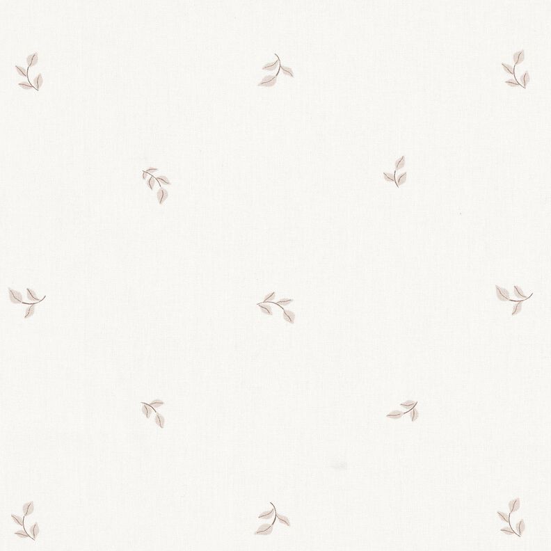 Puuvillapopliini Pienet lehtioksat – valkoinen/sumunharmaa,  image number 1