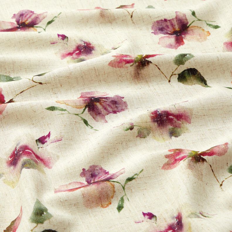 Viskoosi-pellavasekoite Akvarellikukat &ndash; luonnonv&auml;rinen/ryp&auml;le,  image number 2