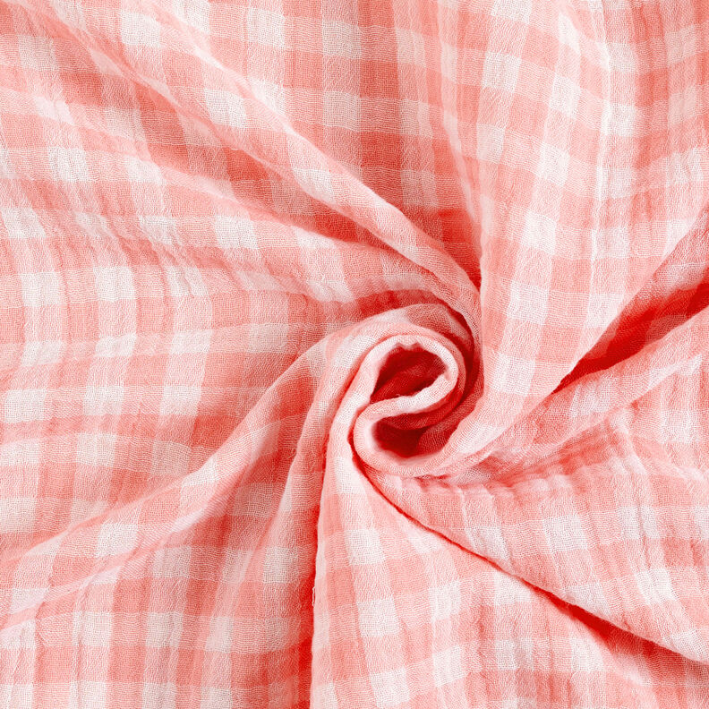 Musliini-/kaksikerroksinen kangas Vichy-ruutu Lankavärjätty – vanharoosa/valkoinen,  image number 5