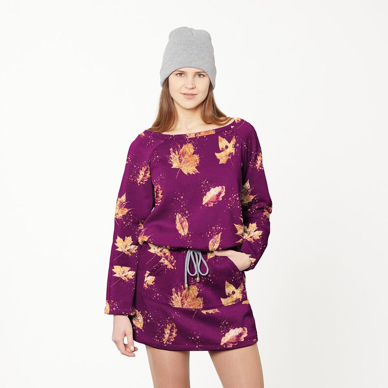 French Terry kultaiset syksyn lehdet | Glitzerpüppi – rypäle/kulta,  image number 6