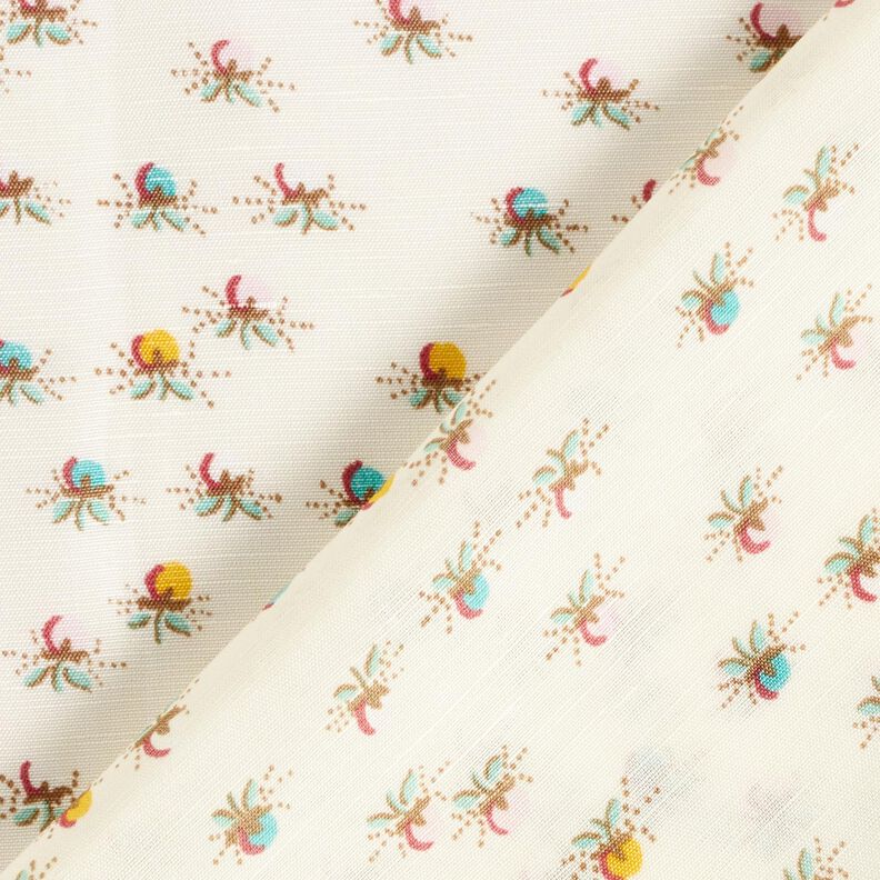 Kiiltävä puuvillakangas Kukkaset – villanvalkoinen,  image number 4