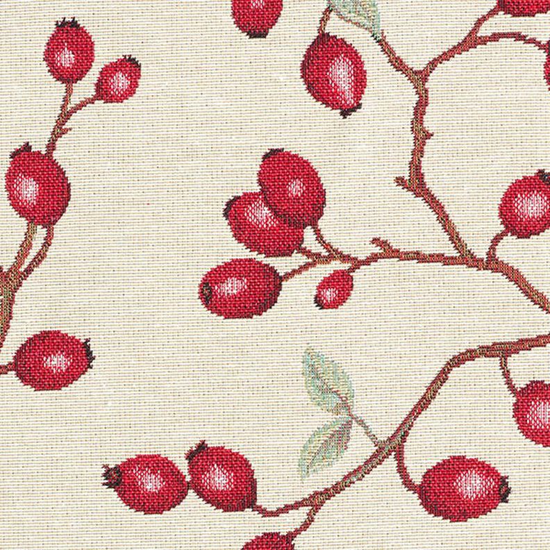 Sisustuskangas Gobeliini Ruusunmarjat – vaalea beige/punainen,  image number 9
