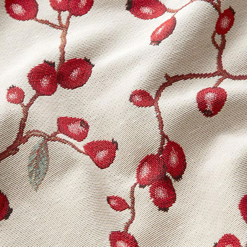 Sisustuskangas Gobeliini Ruusunmarjat – vaalea beige/punainen,  image number 2