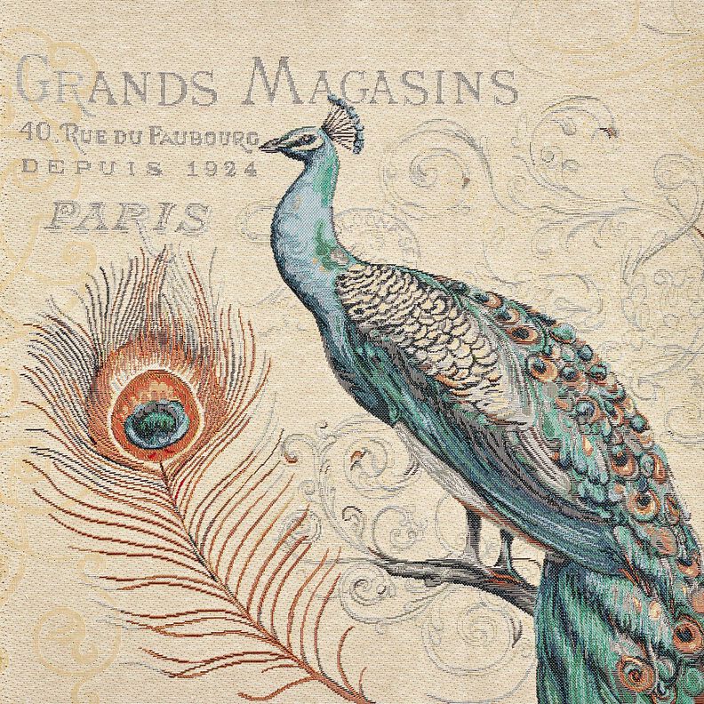 Koristepaneeli Gobeliini Riikinkukko &ndash; vaalea beige/sininen,  image number 1