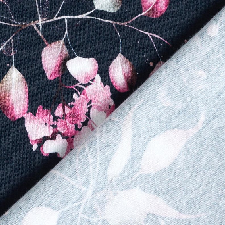 Puuvillajersey Eukalyptus ja hortensiat | Glitzerp&uuml;ppi &ndash; y&ouml;nsininen/roosa,  image number 4