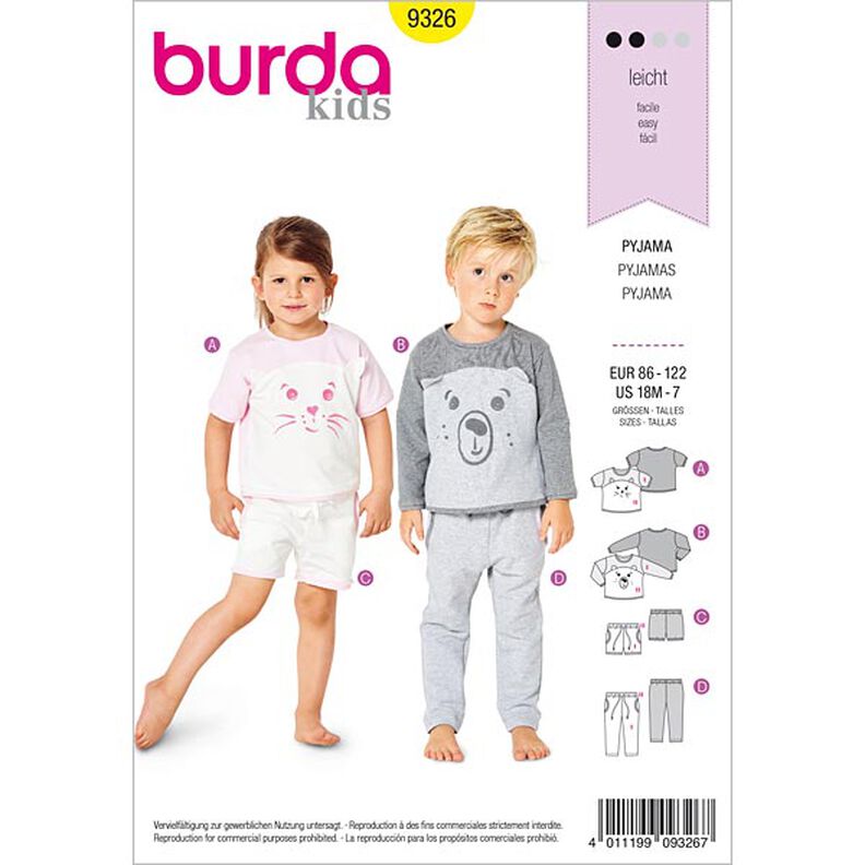 Lasten pyjama, Burda 9326 | 86 - 122,  image number 1