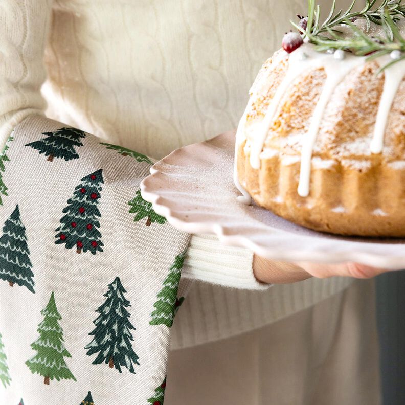 Sisustuskangas Puolipanama Hillityt joulukuuset – luonnonvärinen/vihreä,  image number 8