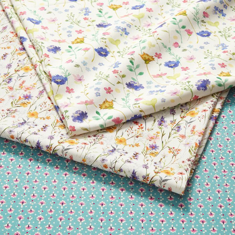 Puuvillakangas Popliini Pienet koristeet – mintunvihreä/pastellinvioletti – minttu/pastellivioletti,  image number 5