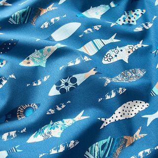 Puuvillakangas Kretonki Abstraktit kalat – sininen, 