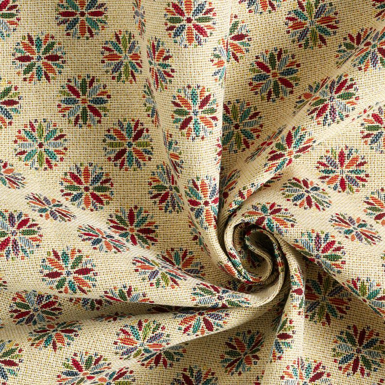 Sisustuskangas Gobeliini Pienet kukkamandalat – vaalea beige/punainen,  image number 3