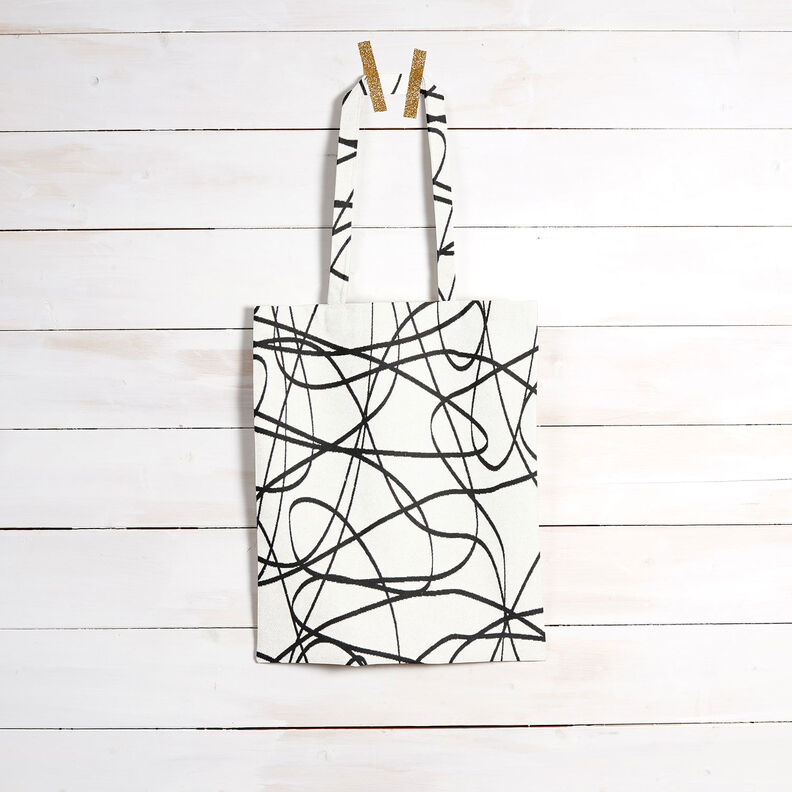 Sisustuskangas Jacquard Abstraktit viivat &ndash; norsunluu/musta,  image number 8