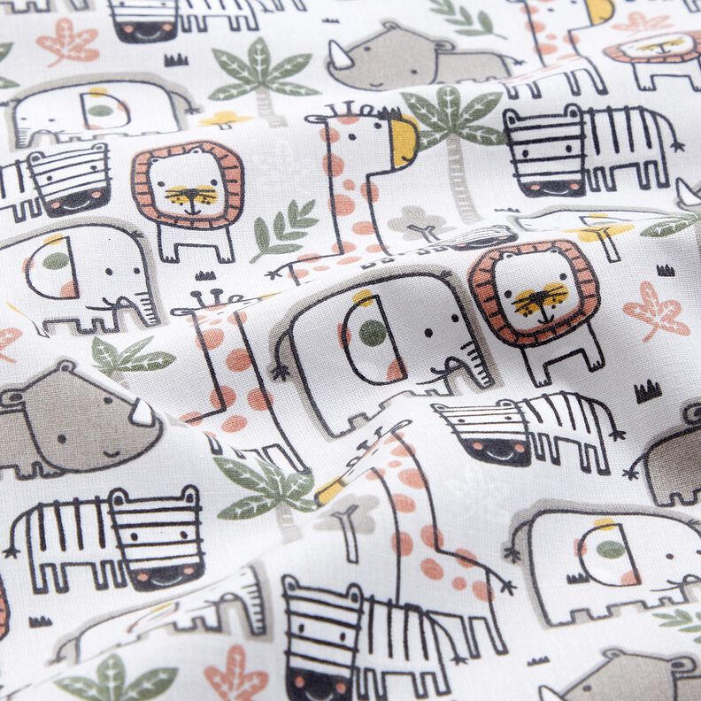 Puuvillakangas Kretonki Pienet villieläimet – hopeanharmaa,  image number 2