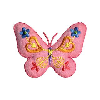 Kangasmerkki Perhonen [ 4,5 x 5,5 cm ] – roosa/keltainen, 