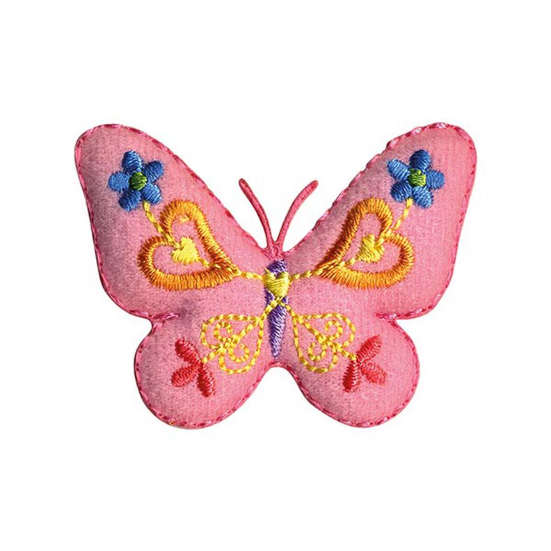 Kangasmerkki Perhonen [ 4,5 x 5,5 cm ] – roosa/keltainen,  image number 1