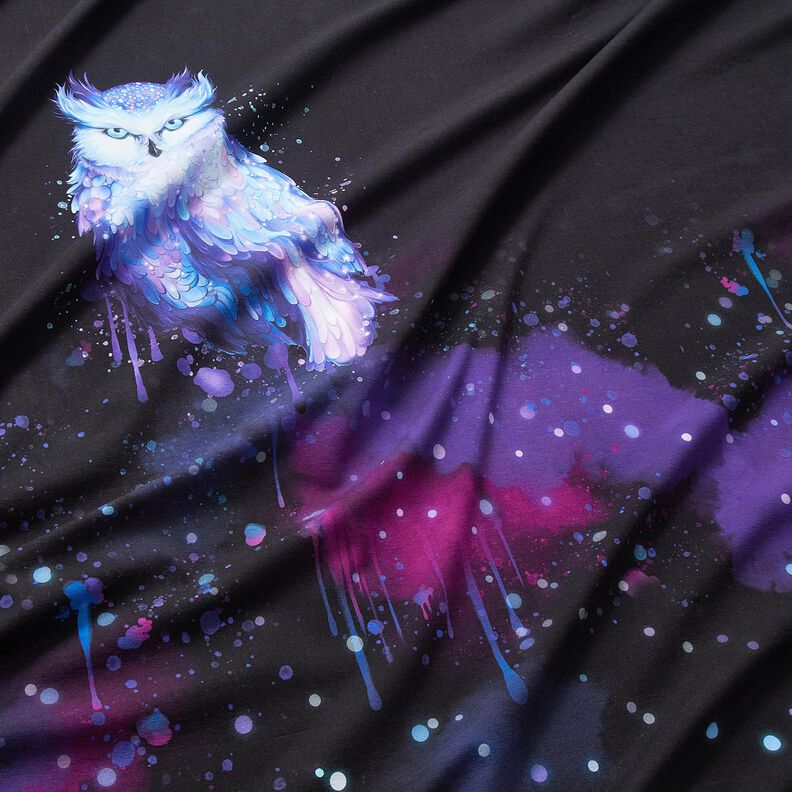 Puuvillajersey Talvipöllö Paneeli | Glitzerpüppi – musta/rypäle,  image number 2