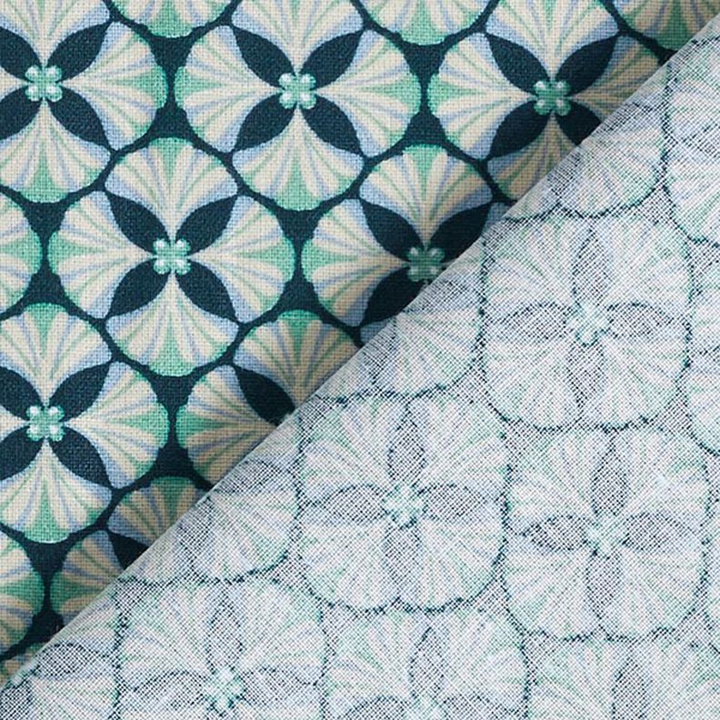 Puuvillakangas Kretonki Kukkakaakelit – petrooli/vaalea ruskeanharmaa,  image number 4