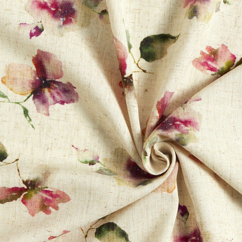 Viskoosi-pellavasekoite Akvarellikukat &ndash; luonnonv&auml;rinen/ryp&auml;le,  image number 3