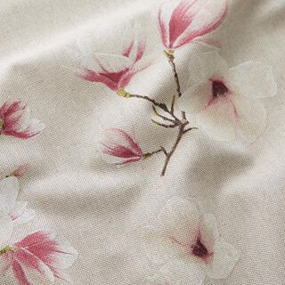 Sisustuskangas Puolipanama Magnolian kukinto – malva/luonnonvärinen, 