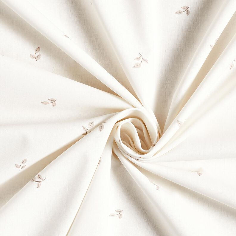 Puuvillapopliini Pienet lehtioksat – valkoinen/sumunharmaa,  image number 3