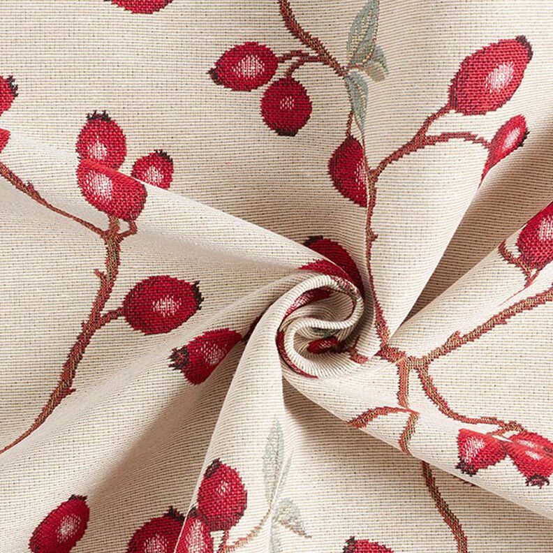 Sisustuskangas Gobeliini Ruusunmarjat – vaalea beige/punainen,  image number 4