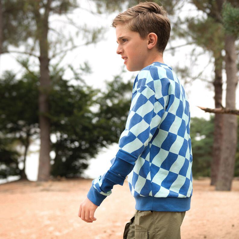 Soft Sweat Aaltoileva ruutu | Poppy Fabrics – kuninkaansininen/jäänsininen,  image number 6