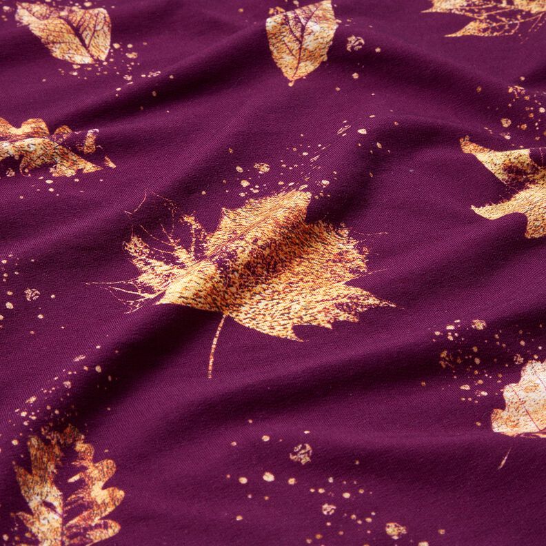 French Terry kultaiset syksyn lehdet | Glitzerpüppi – rypäle/kulta,  image number 2