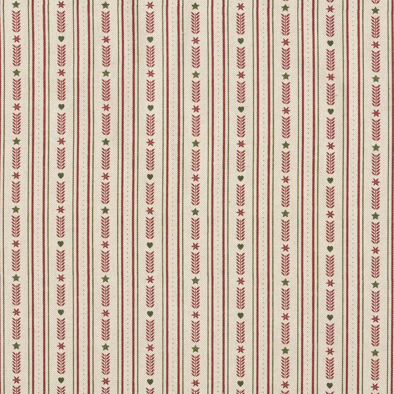 Sisustuskangas Puolipanama Raidat ja tähdet – luonnonvärinen/viininpunainen,  image number 1