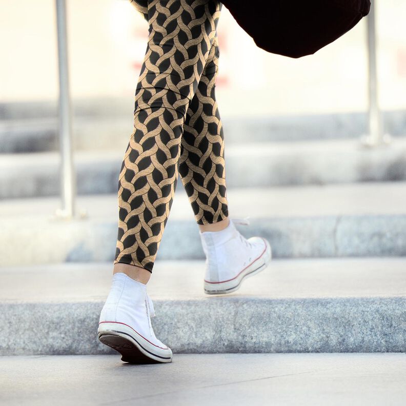 Viskoosijersey Kimalteleva palmikkokuvio – musta/aprikoosi,  image number 6