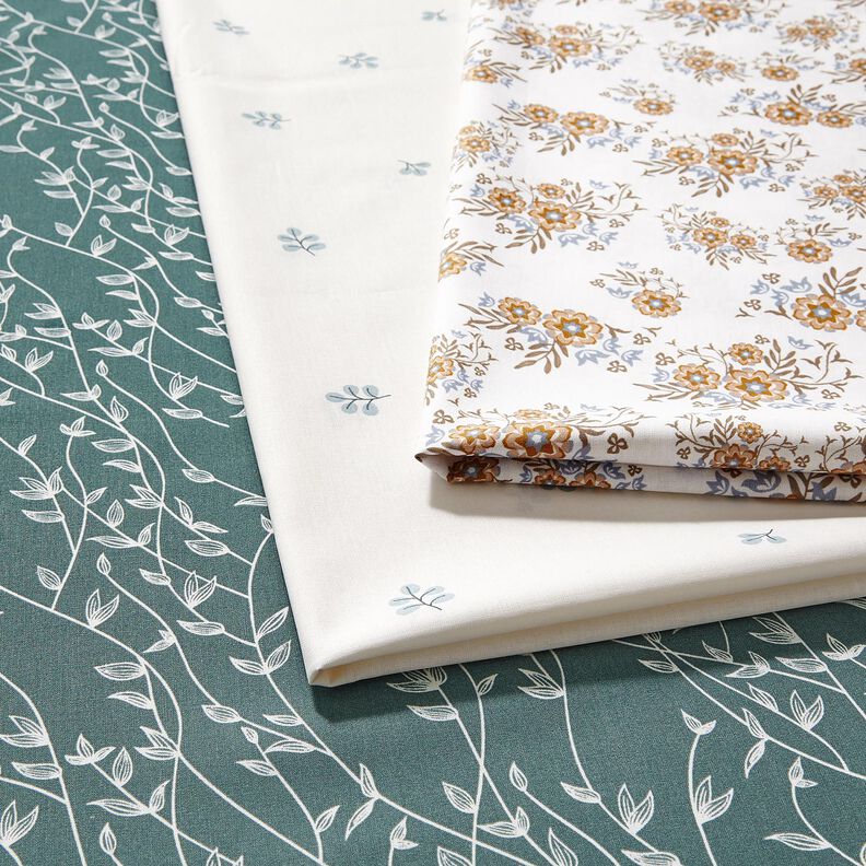 Puuvillapopliini Oksat ja lehmuksen lehdet – valkoinen/eukalyptus,  image number 5