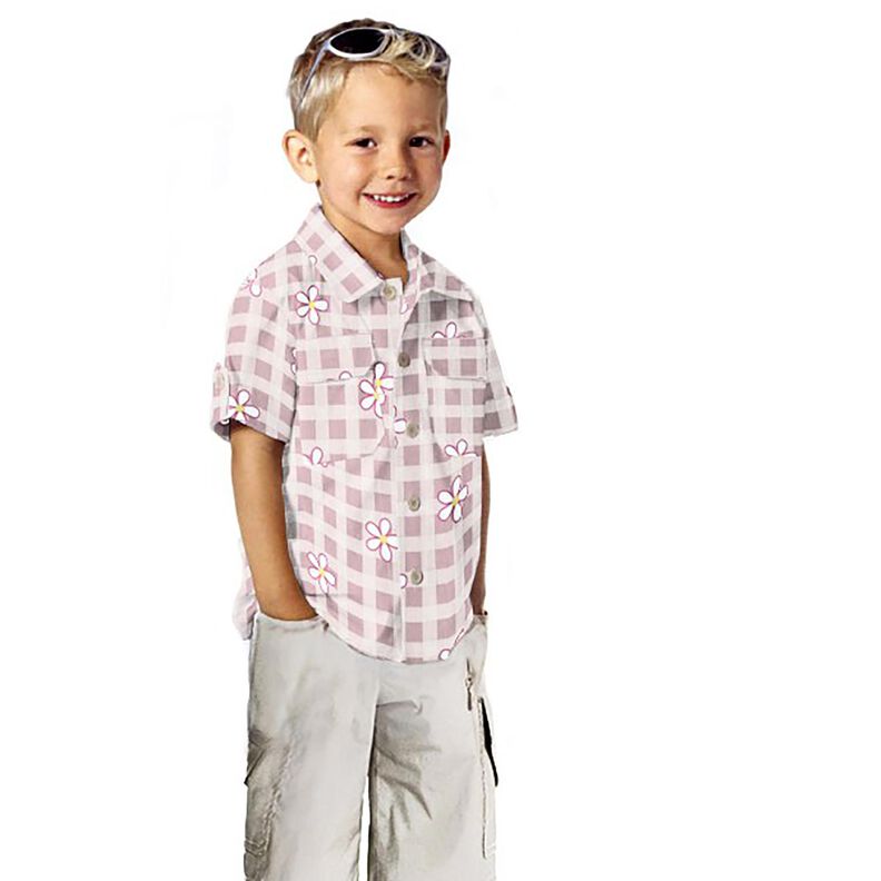 Puuvillaflanelli Ruudut ja kukkaset &ndash; valkoinen/roosa,  image number 5