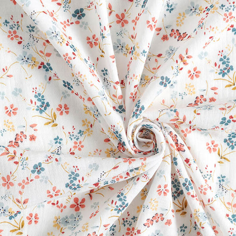 Musliini-/kaksikerroksinen kangas romanttiset kukkaköynnökset – valkoinen,  image number 3