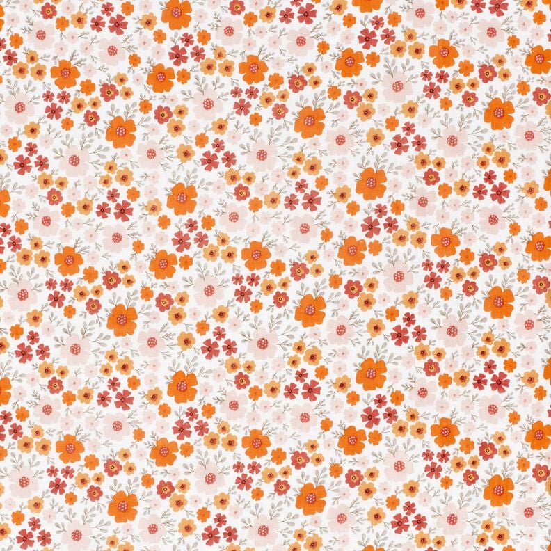 Musliini-/kaksikerroksinen kangas Kukkaketo – norsunluu/persikanoranssi,  image number 1