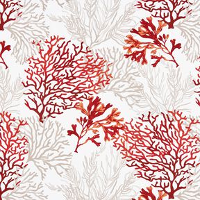 Puuvillakangas Kretonki Suuret korallit &ndash; valkoinen/persikanoranssi, 