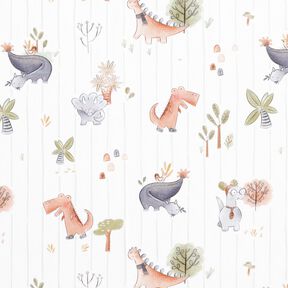 Puuvillapopliini Dinosaurukset ja raidat Digitaalipainatus &ndash; valkoinen/kaisla, 