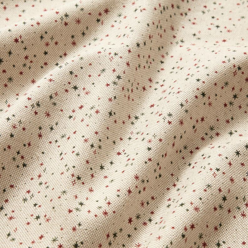 Sisustuskangas Puolipanama Juhlavat t&auml;hdet &ndash; luonnonv&auml;rinen/karmiininpunainen,  image number 2