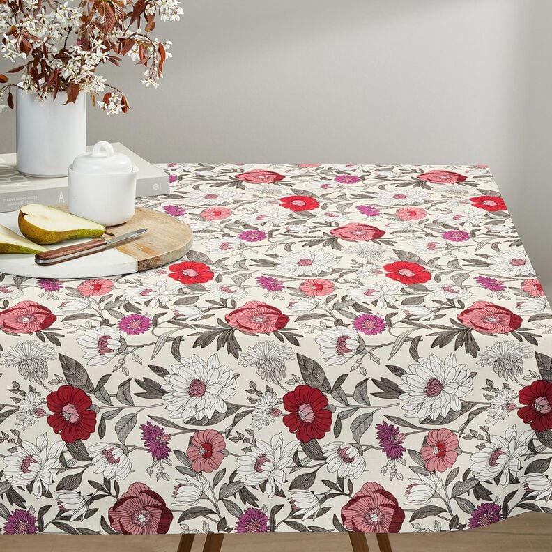 Puuvillakangas Kretonki V&auml;rikk&auml;&auml;t kukat &ndash; ryp&auml;le/luonnonv&auml;rinen,  image number 6