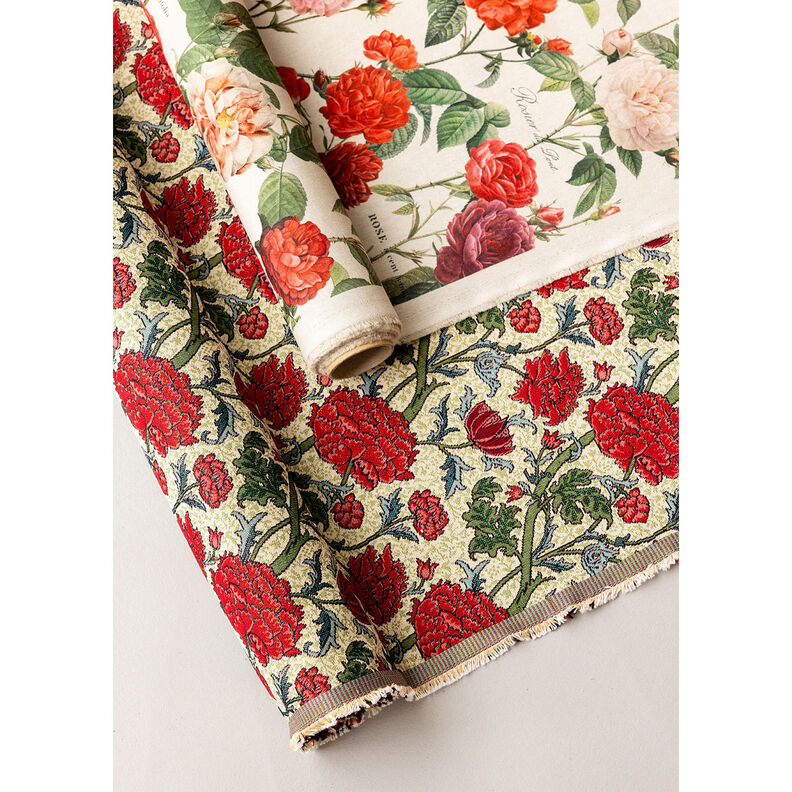 Sisustuskangas Gobeliini Taiteelliset pionit – vaalea beige/karmiininpunainen,  image number 6