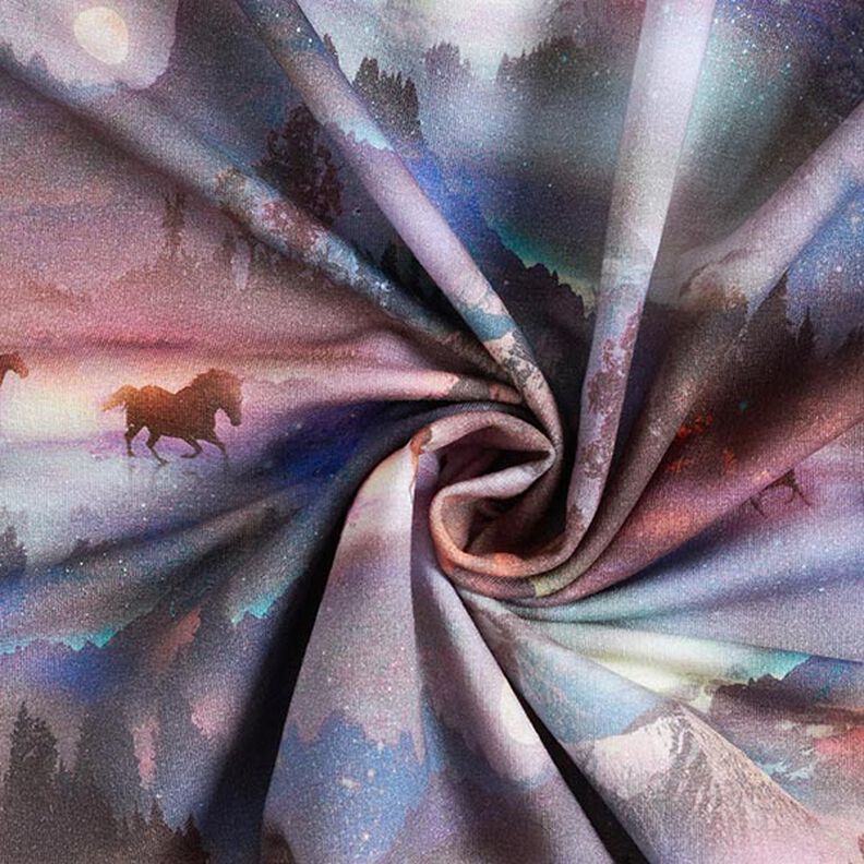 French Terry Kesäcollege Mystiset hevoset Digitaalipainatus – pastellivioletti,  image number 4