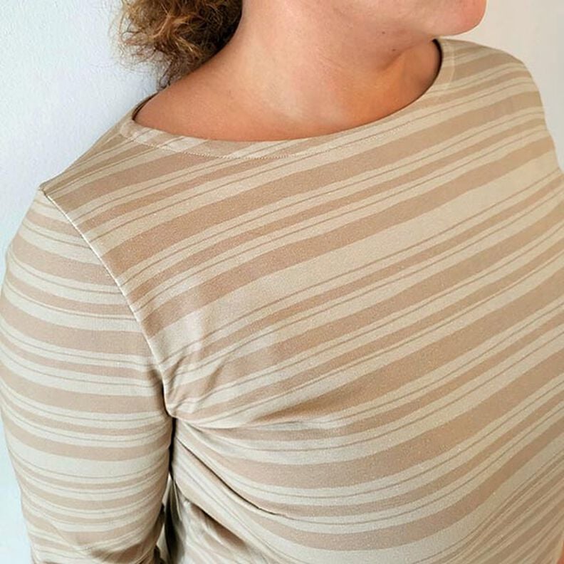 French Terry Epäsäännölliset raidat – vaaleanruskea/tumma beige,  image number 7
