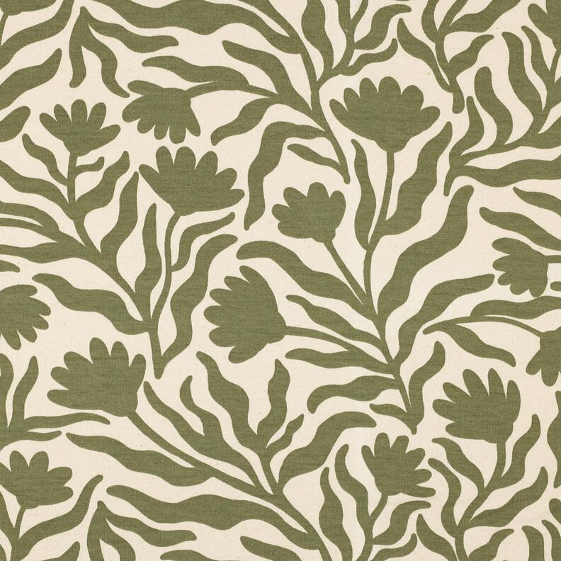 Collegekangas harjattu valkaisematon Kukat | Poppy Fabrics &ndash; kerma/khaki,  image number 1
