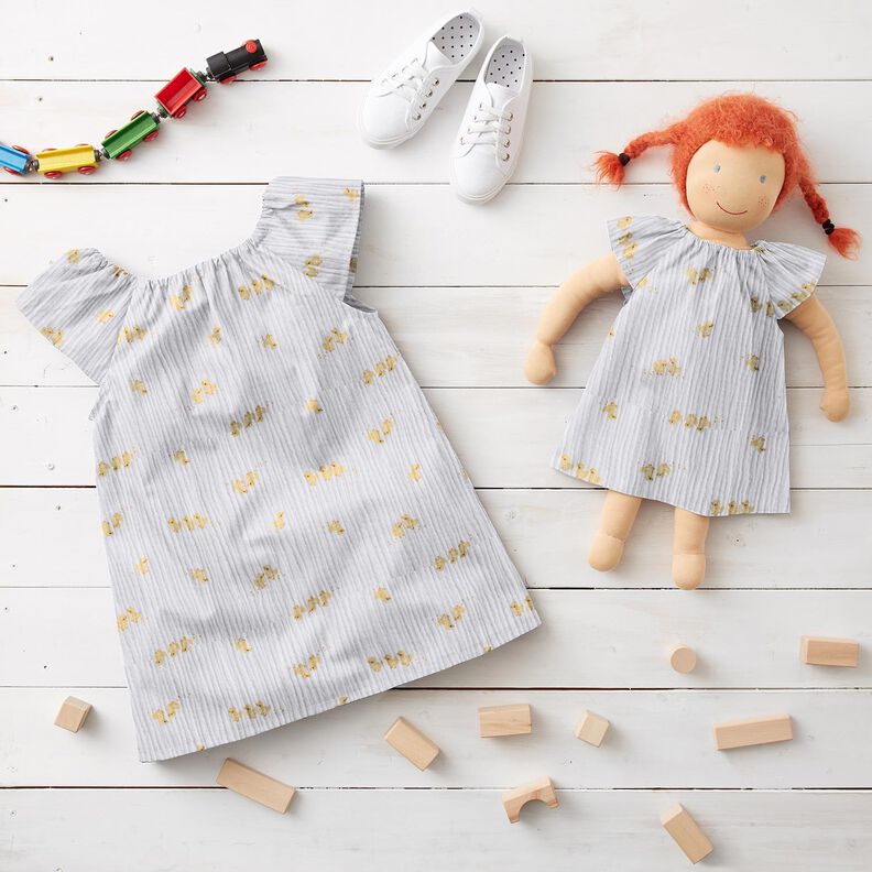 Musliini-/kaksikerroksinen kangas Sievät ankanpoikaset – valkoinen/kulta,  image number 7