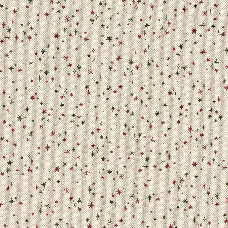 Sisustuskangas Puolipanama Juhlavat t&auml;hdet &ndash; luonnonv&auml;rinen/karmiininpunainen,  image number 1
